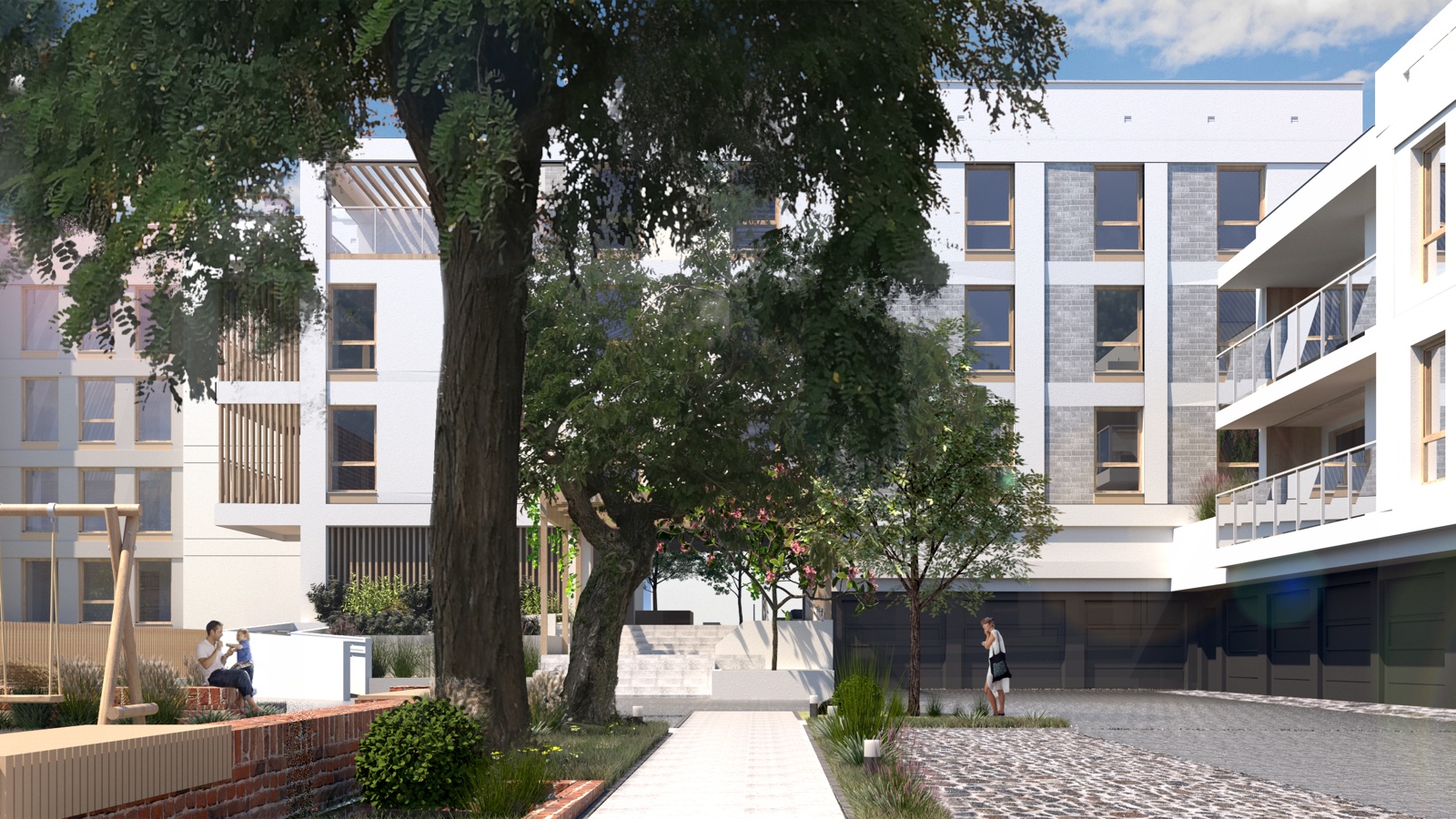 Render budynku wielorodzinnego przy Kolegialnej w otoczeniu zieleni